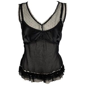 Dolce & Gabbana 00s Black lace Sheer Back satin cami Bustier top w/ lace sequin